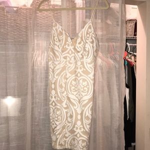 White and beige bodycon dress